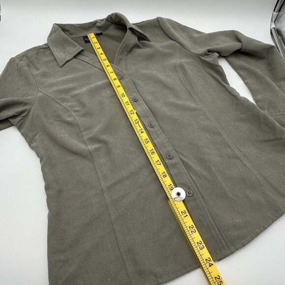 Sonoma Life + Style Womens Sz M Muted Green Faux Suede Button Down Shirt - Picture 5 of 9